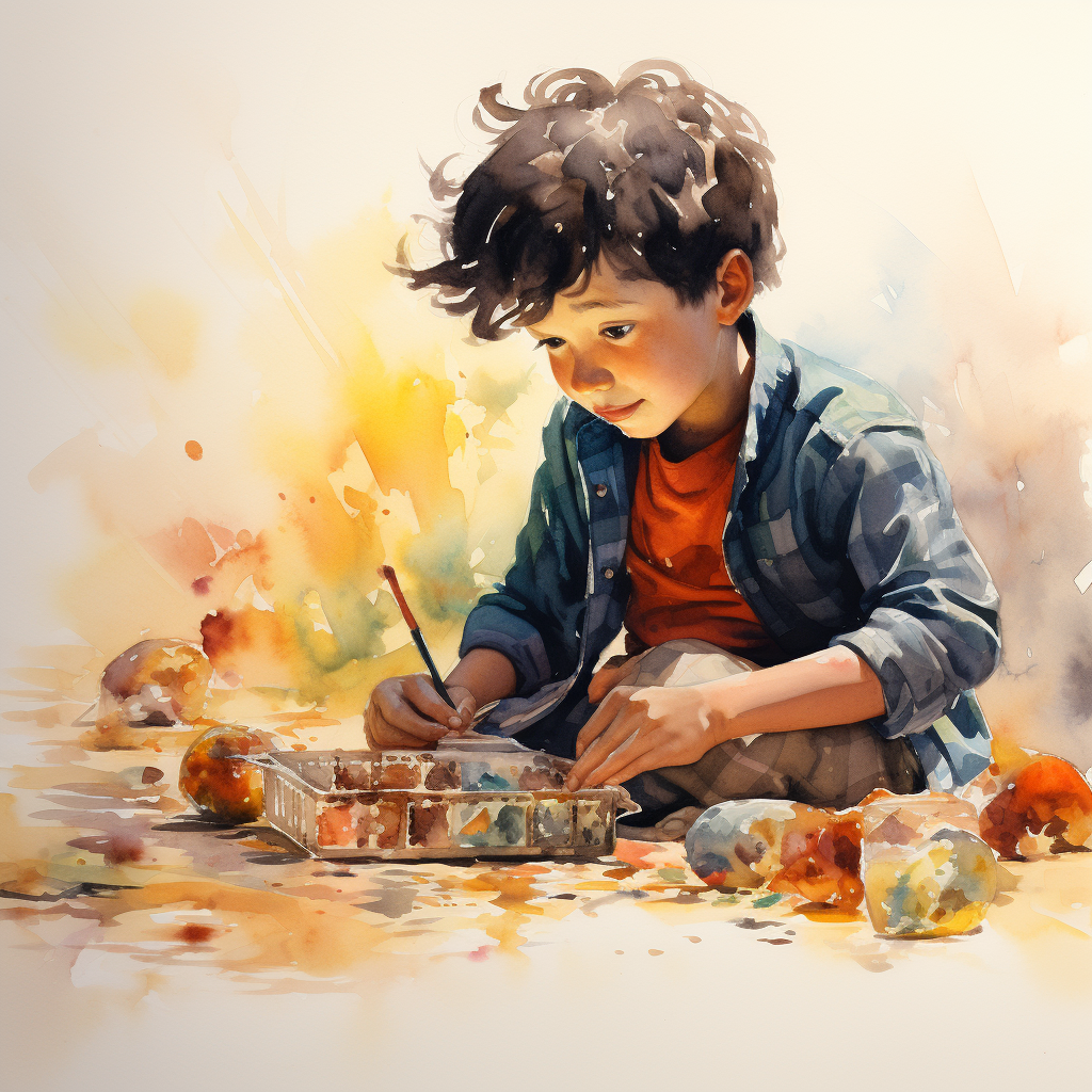 Boy using watercolors