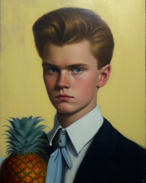 Portrait of a 14-year-old boy with pineapple