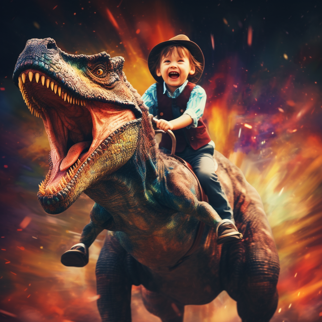 Young Boy Riding a T-Rex