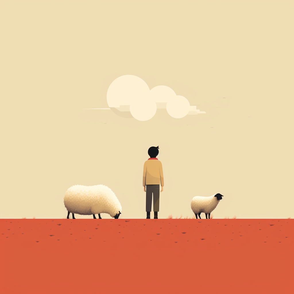 Boy with sheep on farm