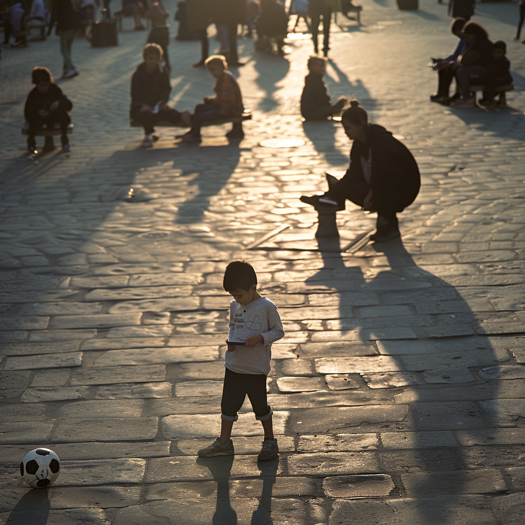 Boy with Soccer Ball in Square