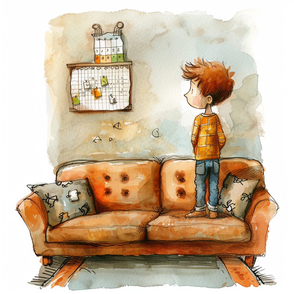 Boy looking at calendar on wall