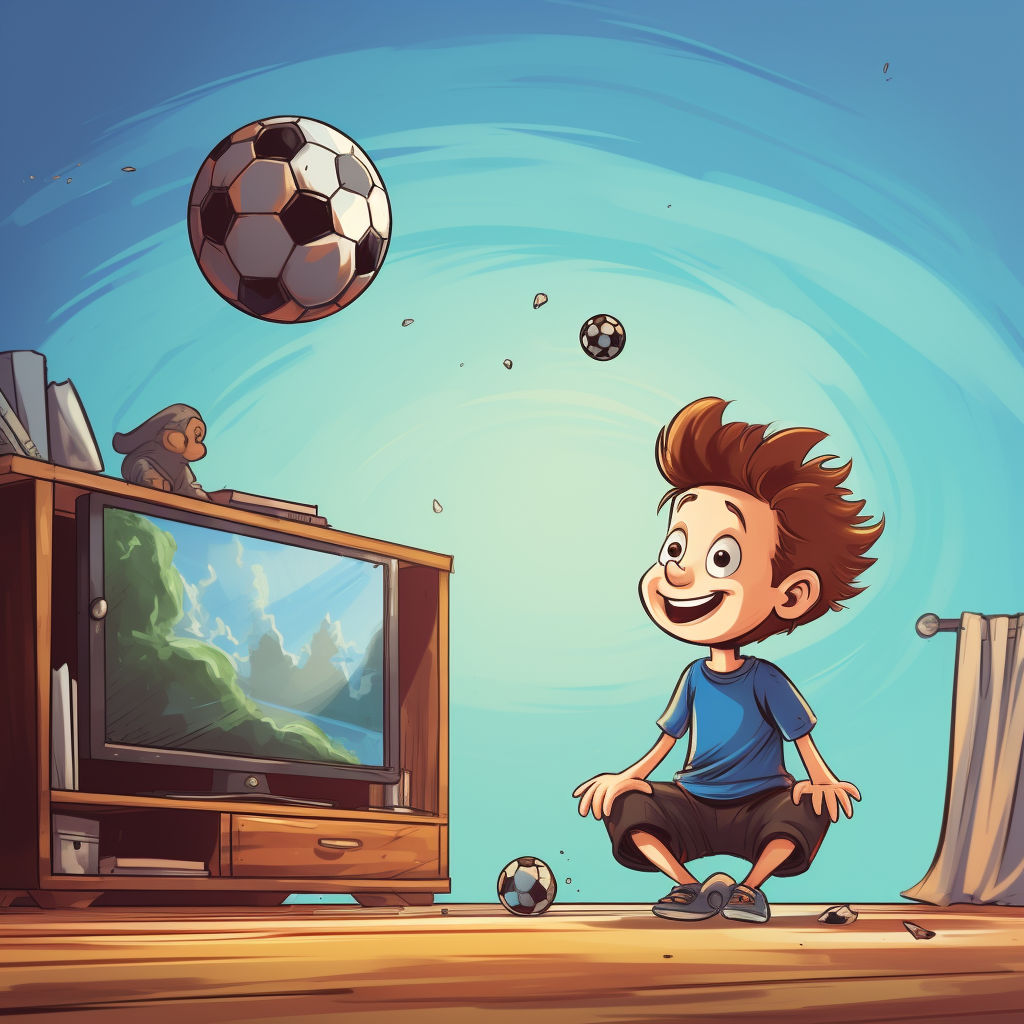 Boy watching juggling tutorials soccer cartoon