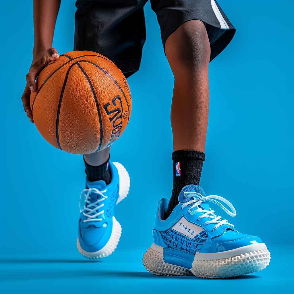 Boy wearing black socks basketball shoes