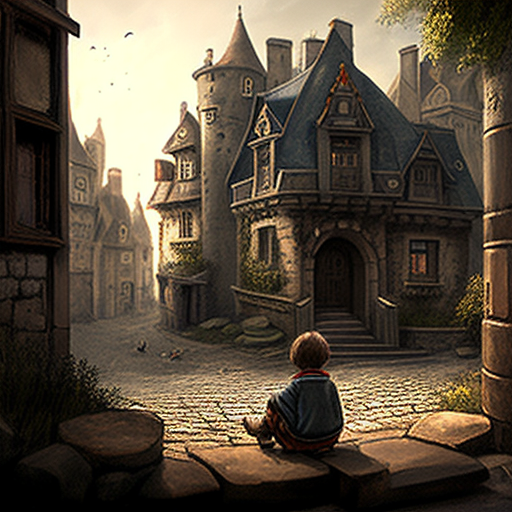 Boy sitting in front of castle