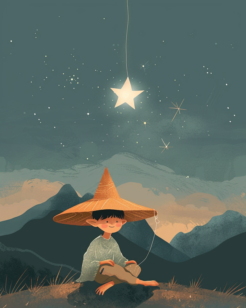 Boy holding glowing star art