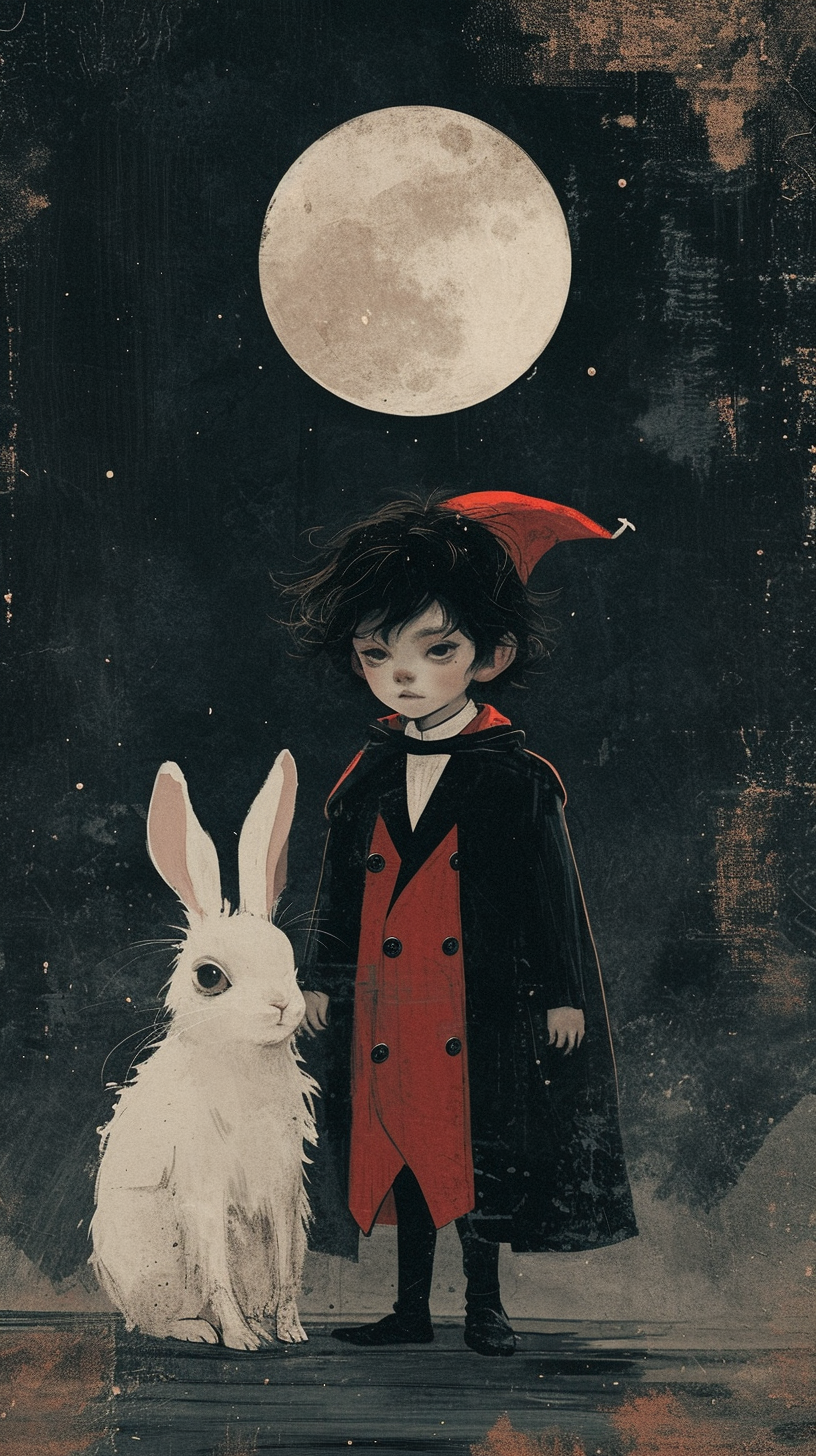 Boy magician with white rabbit