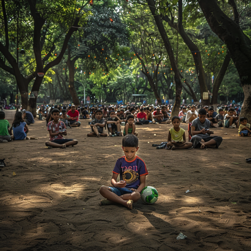 Boy with Soccer Ball in Park