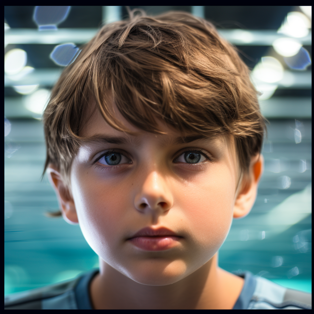 Portrait of a Stylish Boy in a Swimming Pool