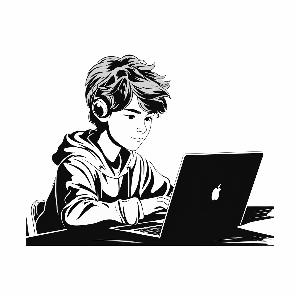 Black and White Logo of Boy Programming