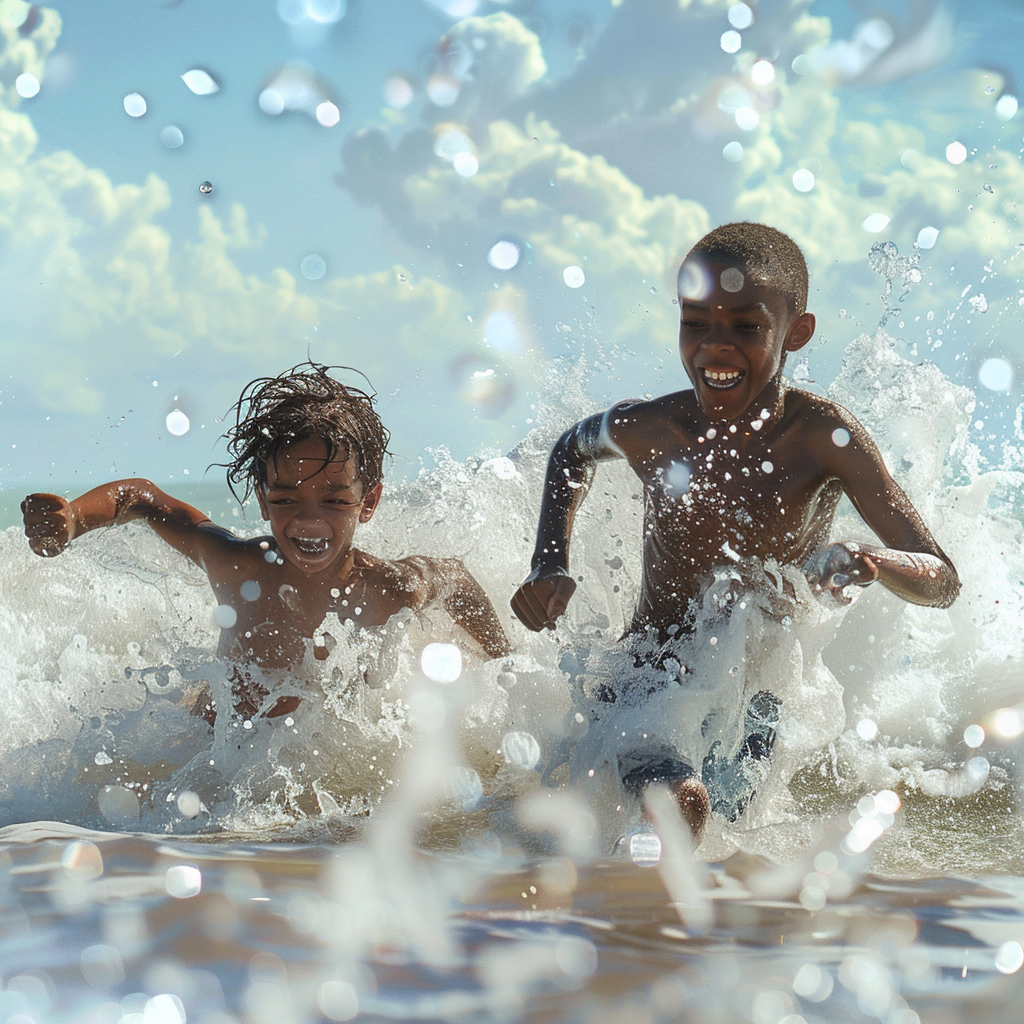 Boys running on beach