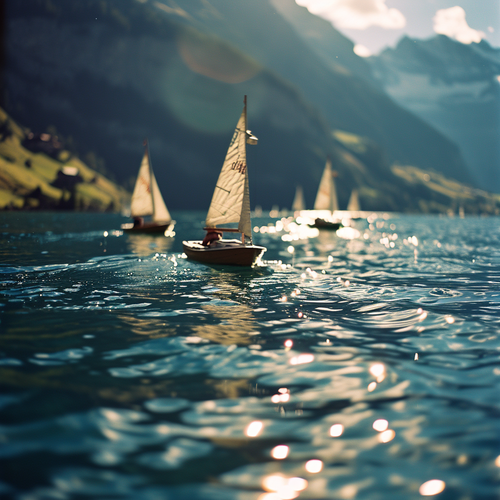 Boys sailing on sailboats in Grindelwald