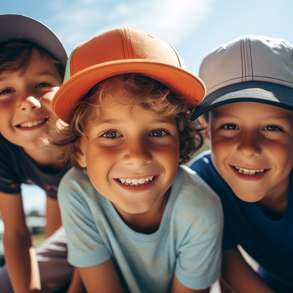 Boys with Ten-years-old wearing plain and basic truck caps