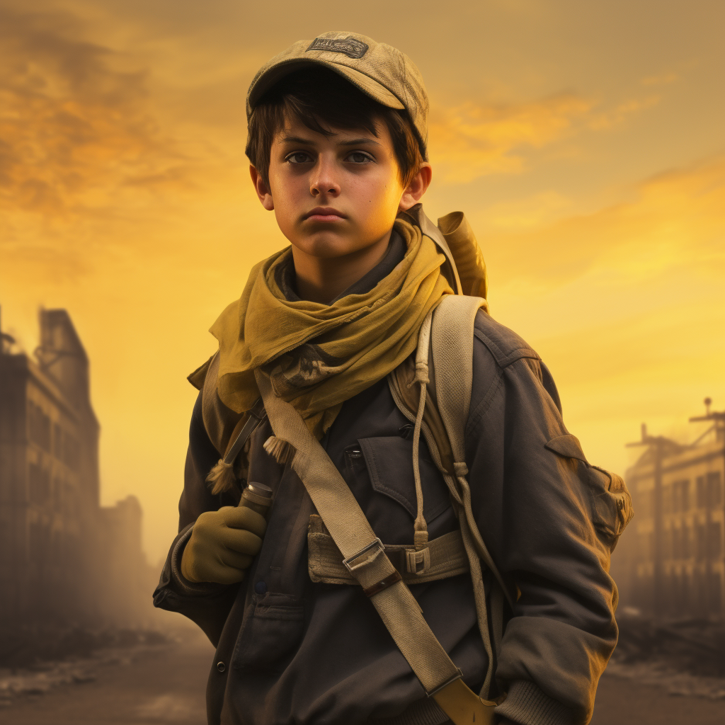 Boyscout with compass in dystopian surroundings