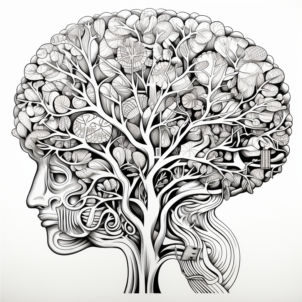 Intricate and therapeutic brain coloring book illustration