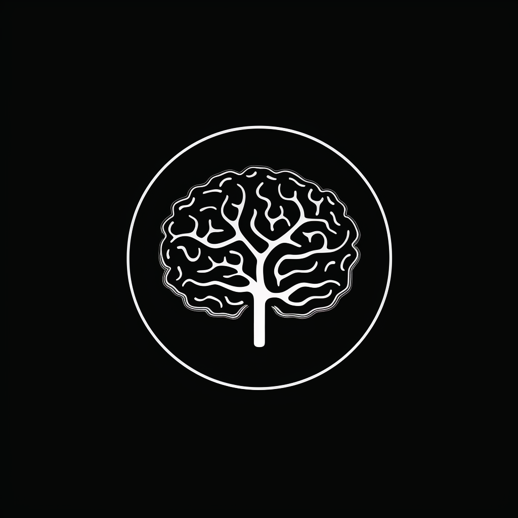 White Brain Icon on Black Background