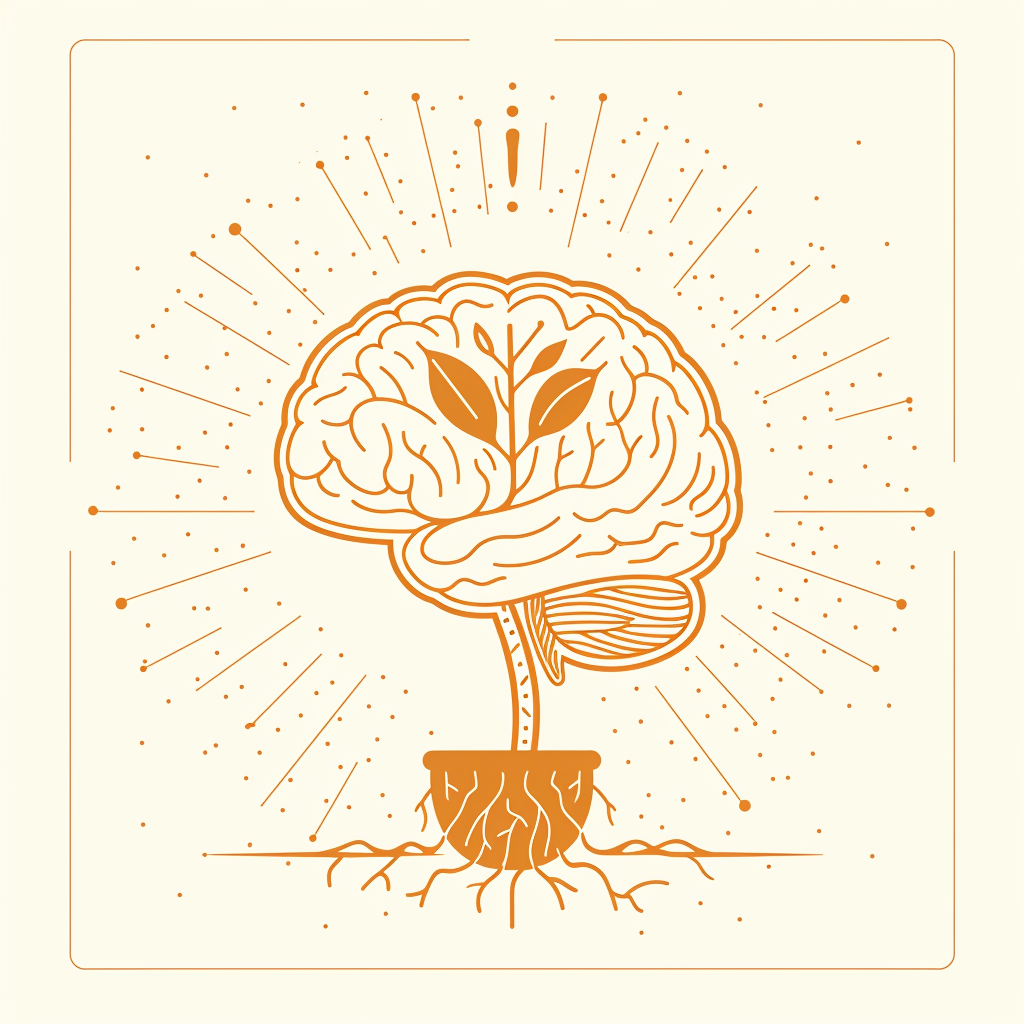 Brain Plant Illustration with Golden Lines