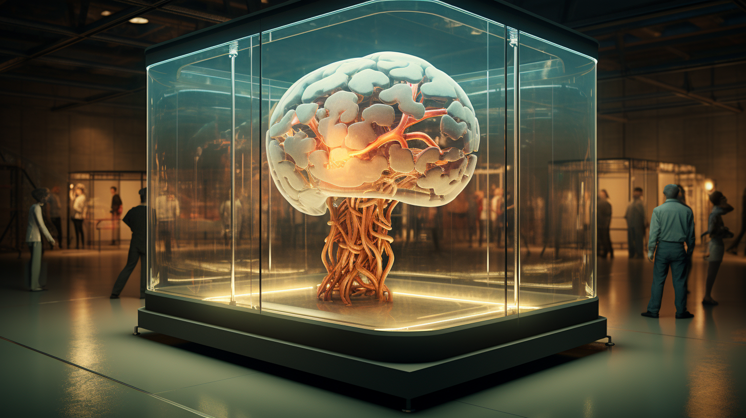 Human brain with detailed schematic view