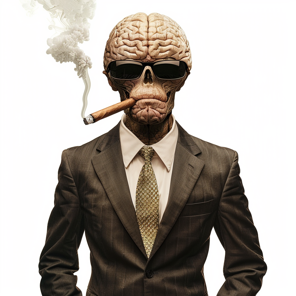 Well-dressed man with brain head