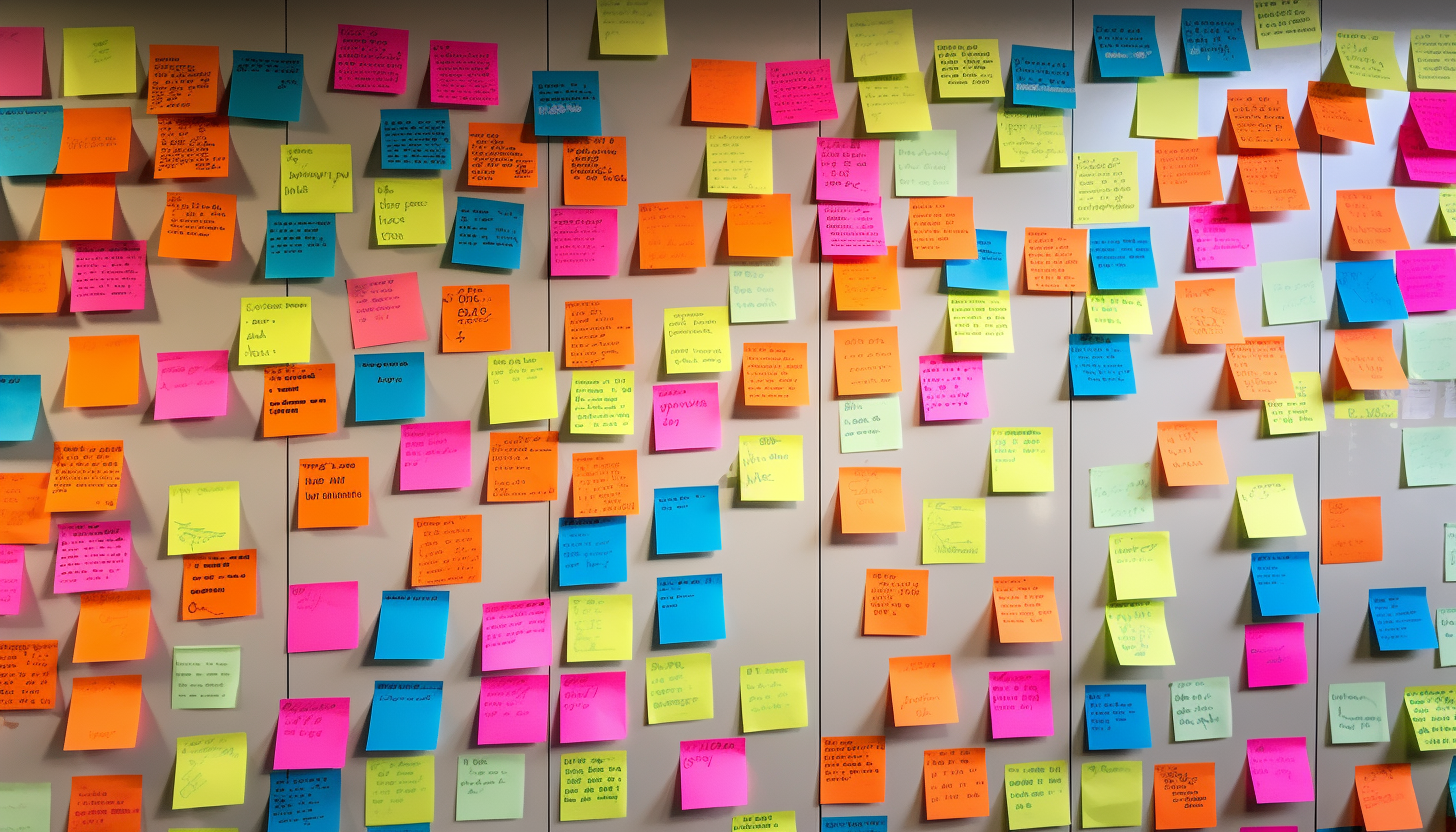 Colorful post-it notes from a tech company brainstorming session