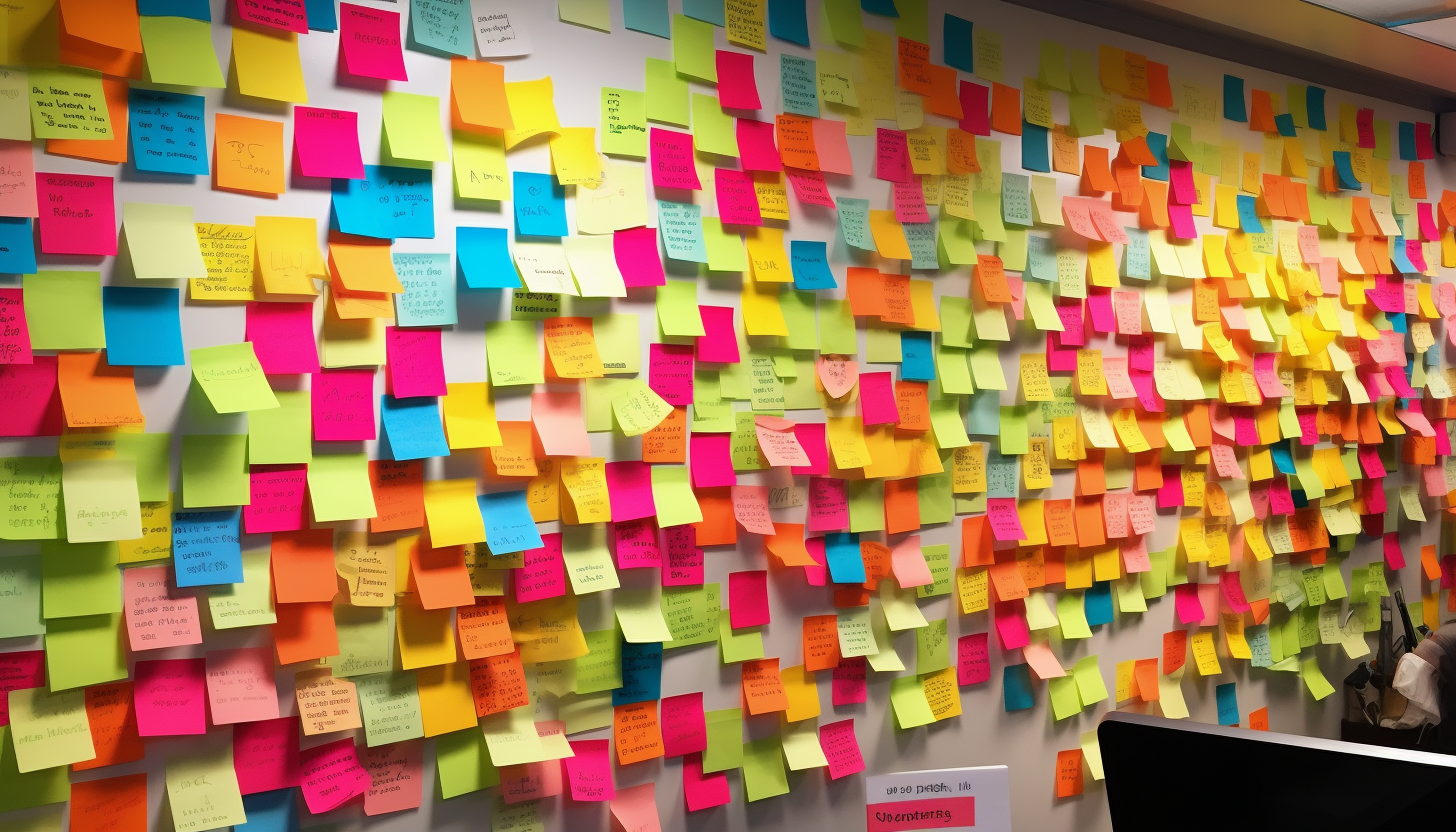 Post-it notes from tech brainstorming