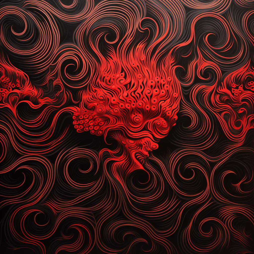 Vibrant red brainwaves on black background