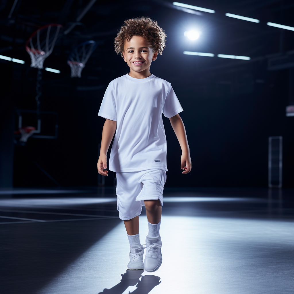 Young boy in Adidas clothes preparing to throw basketball