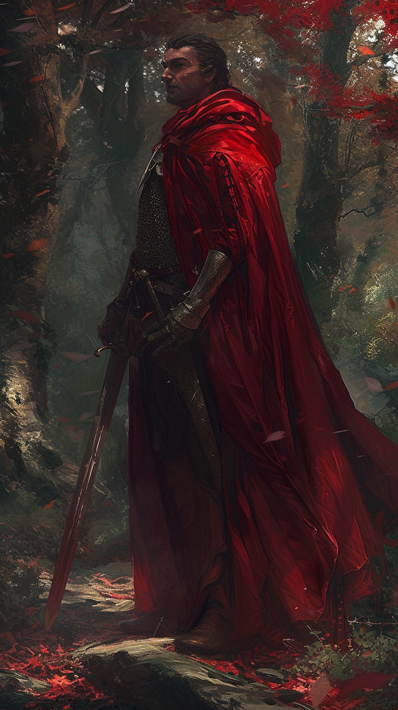 warrior in garnet red cloak