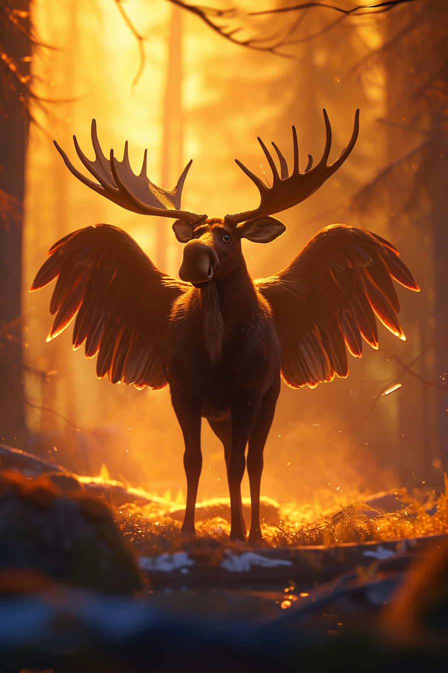 A moose with wings in Pixar style