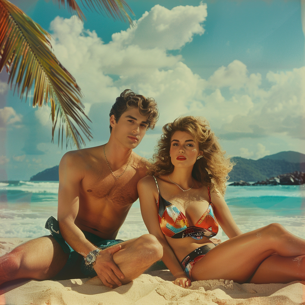 Couple resting on Brazilian beach 1985