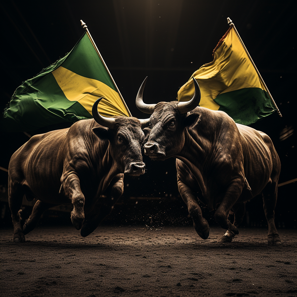 Brazilian bulls around flag