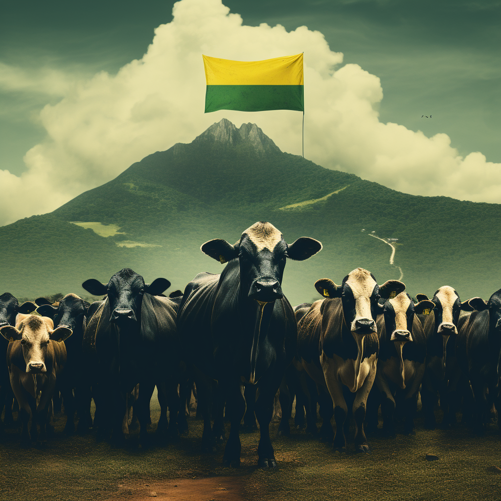 Cattle with Brazilian flag background