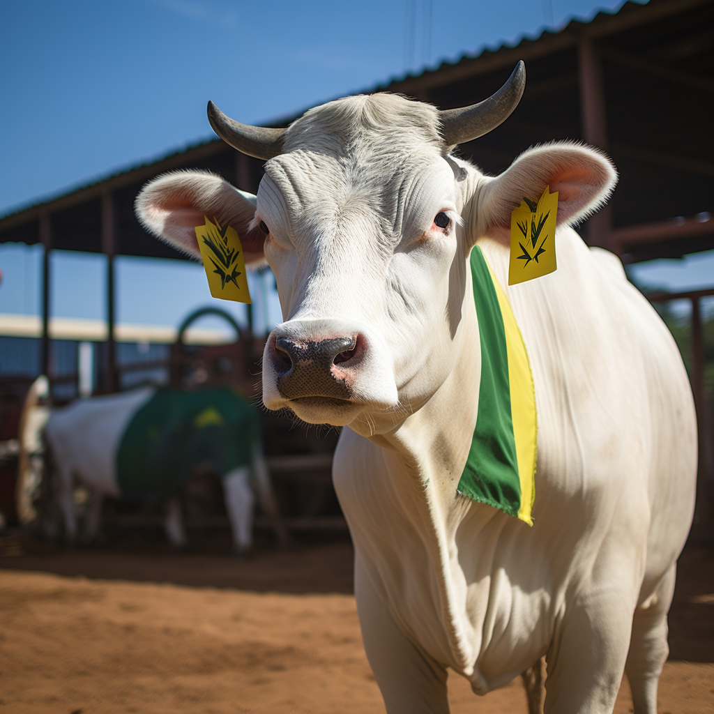 Beautiful Nelore Cattle with Brazilian Flag