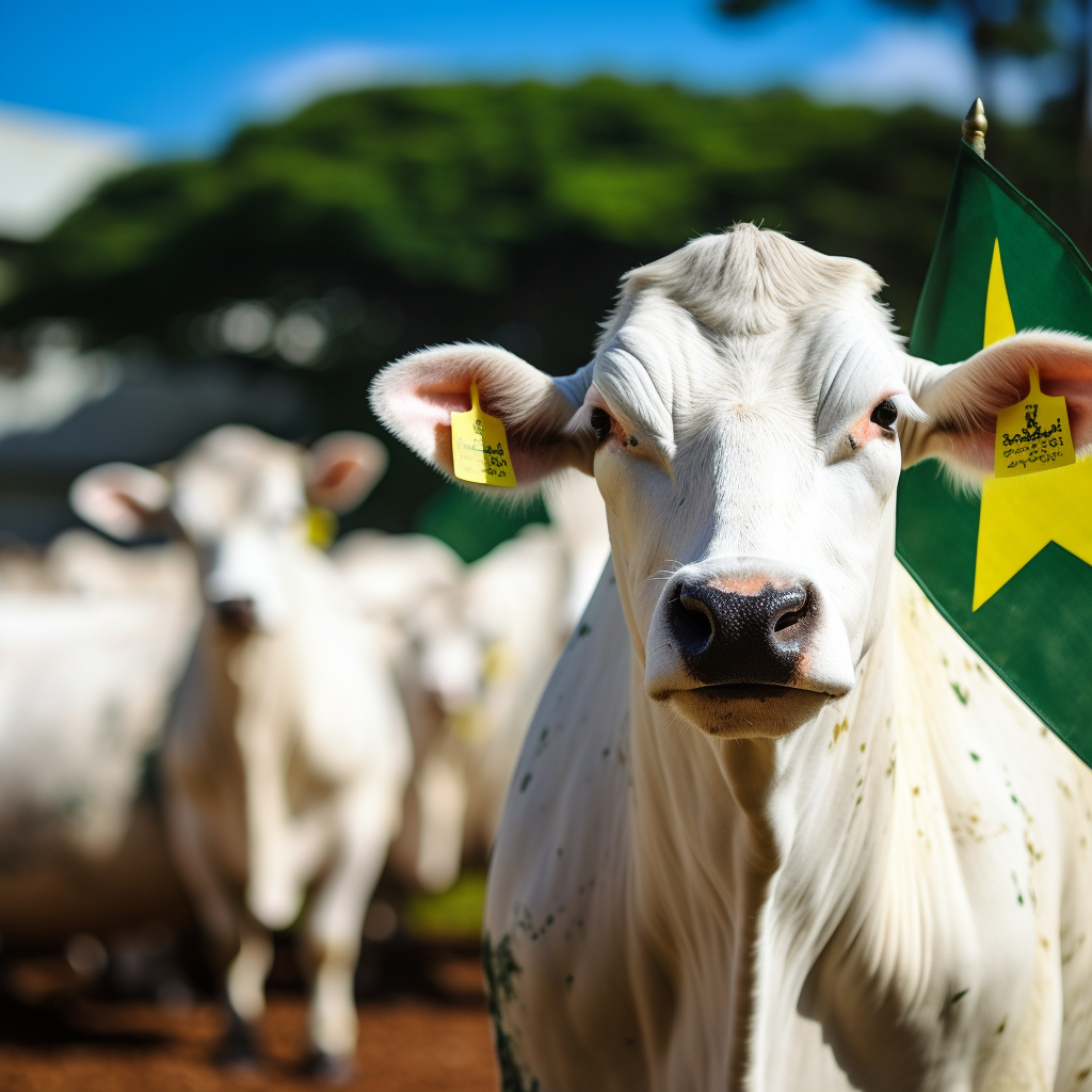 White Cattle with Brazilian Flag