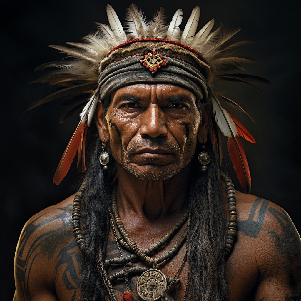 Photorealistic image of a Brazilian indigenous man