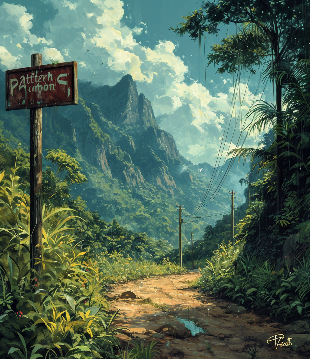 Brazilian landscape with  PatternCast  sign