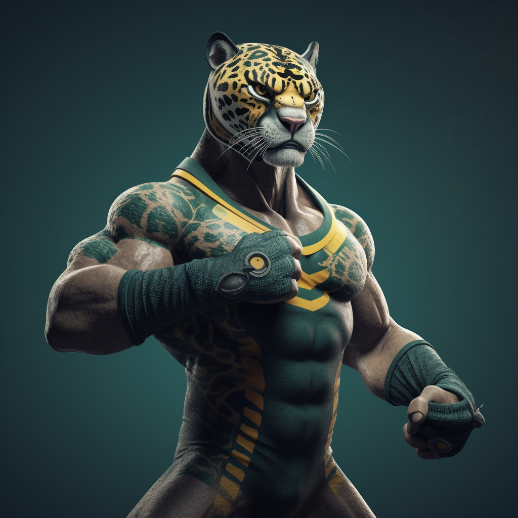 Humanoid jaguar in Brazilian national team shirt