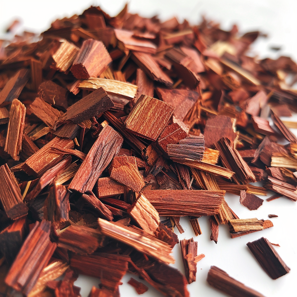 Brazilian Rosewood Wood Chips on White Background