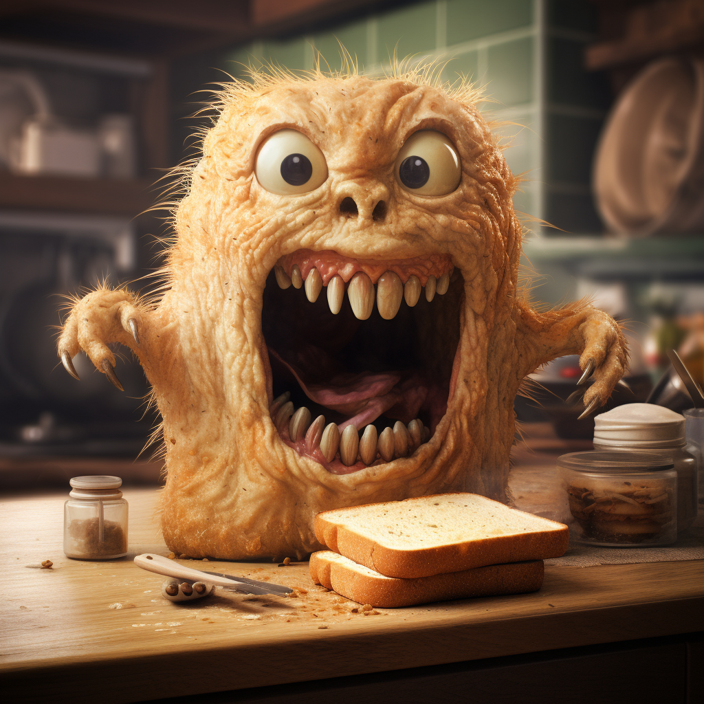 Funny bread monster creature