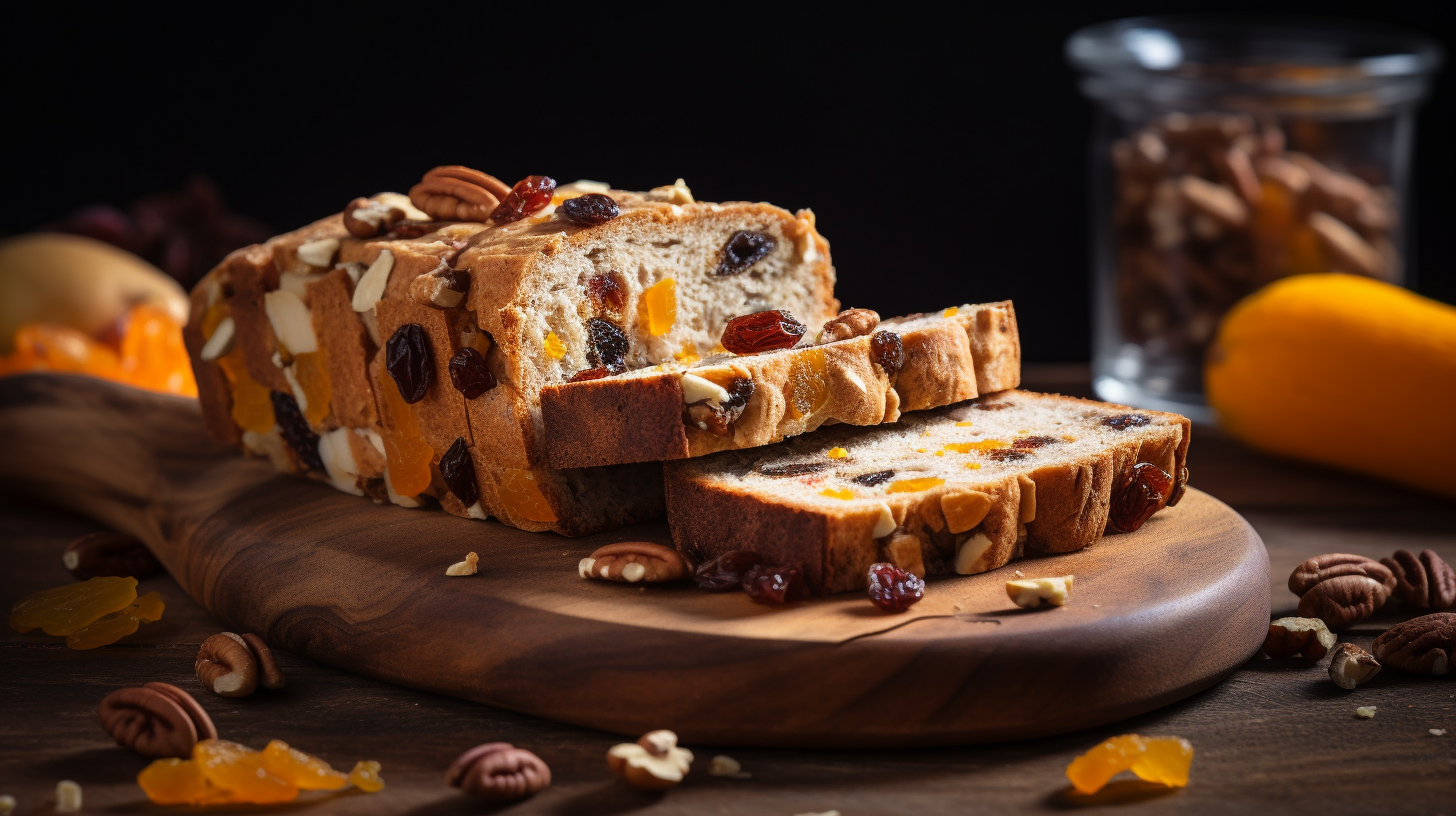 Slice of bread with nuts and dried fruits