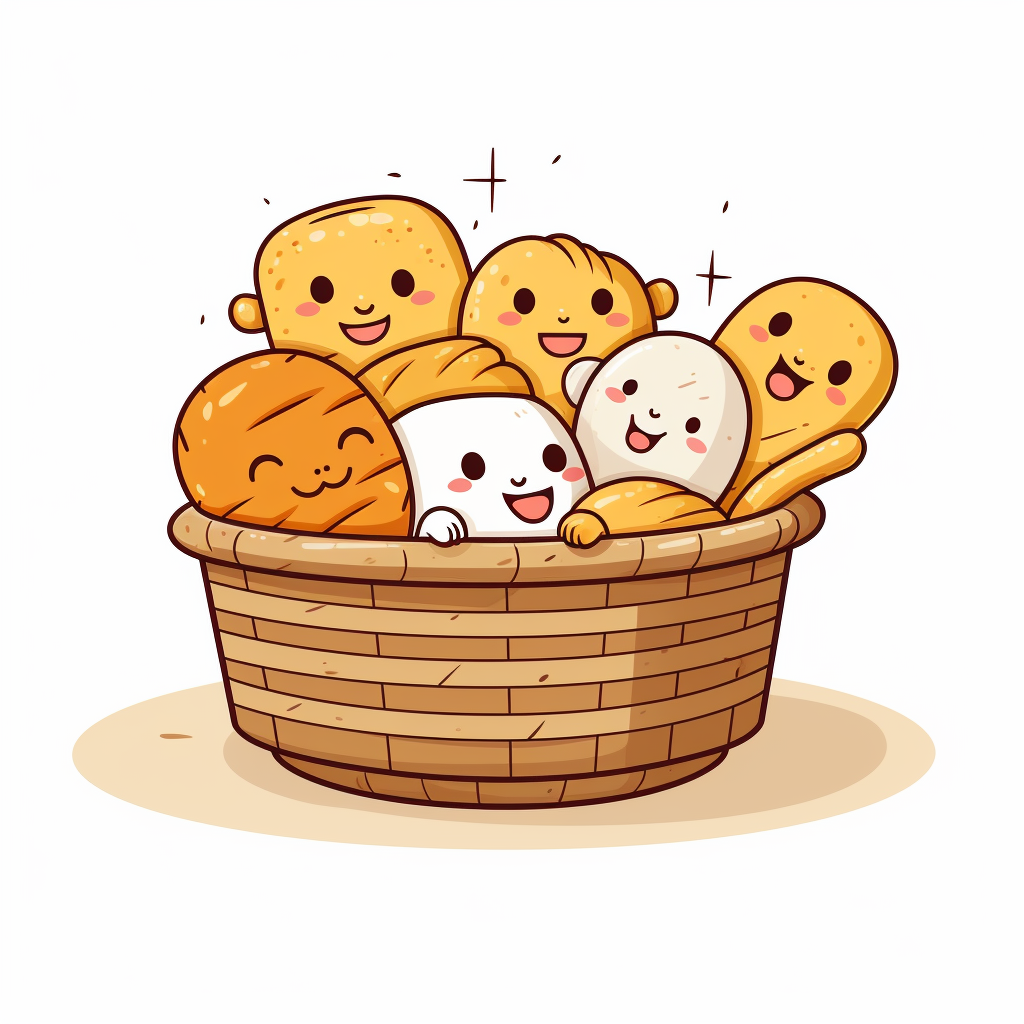 Cartoon-style basket with assorted breads