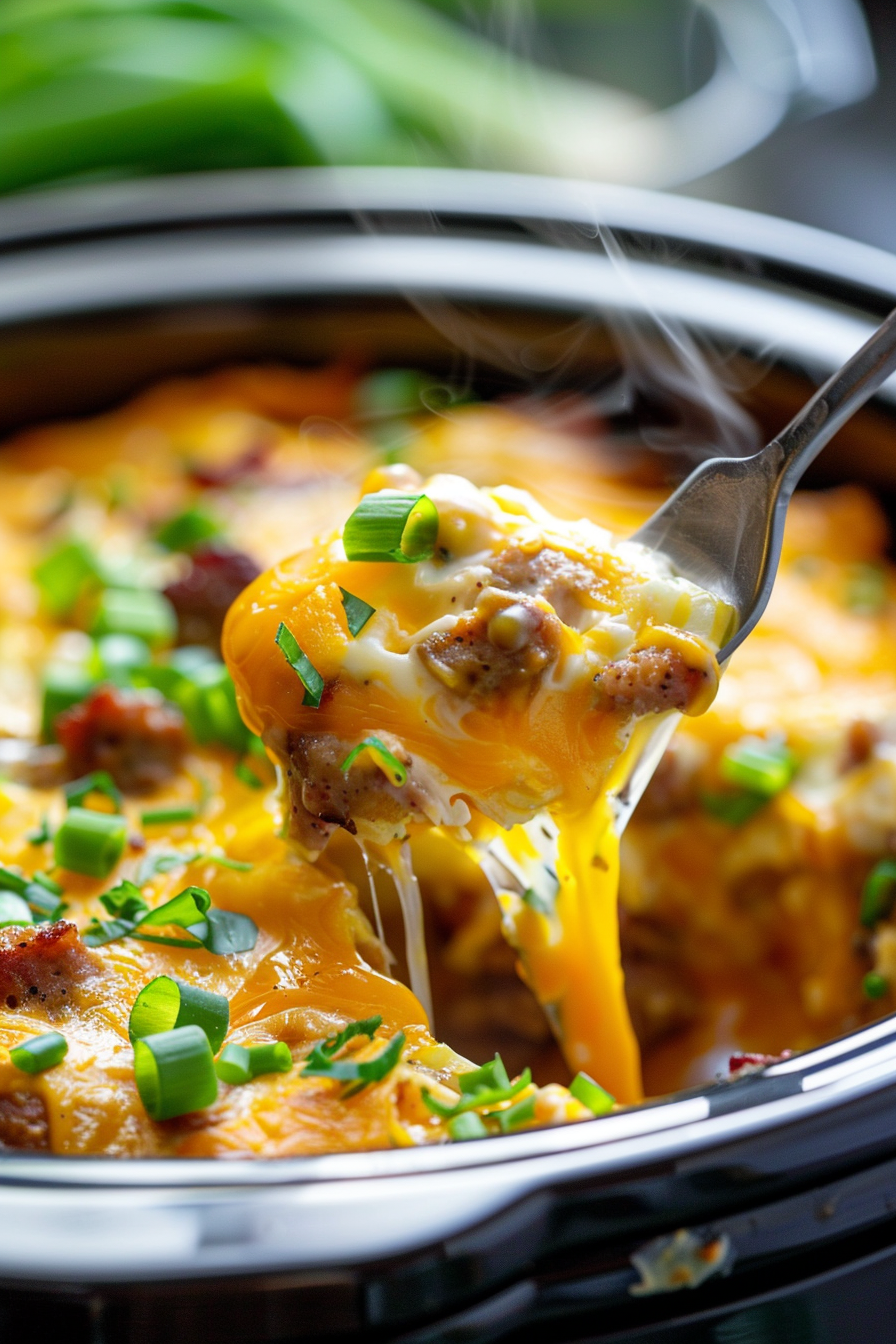 breakfast casserole with fork