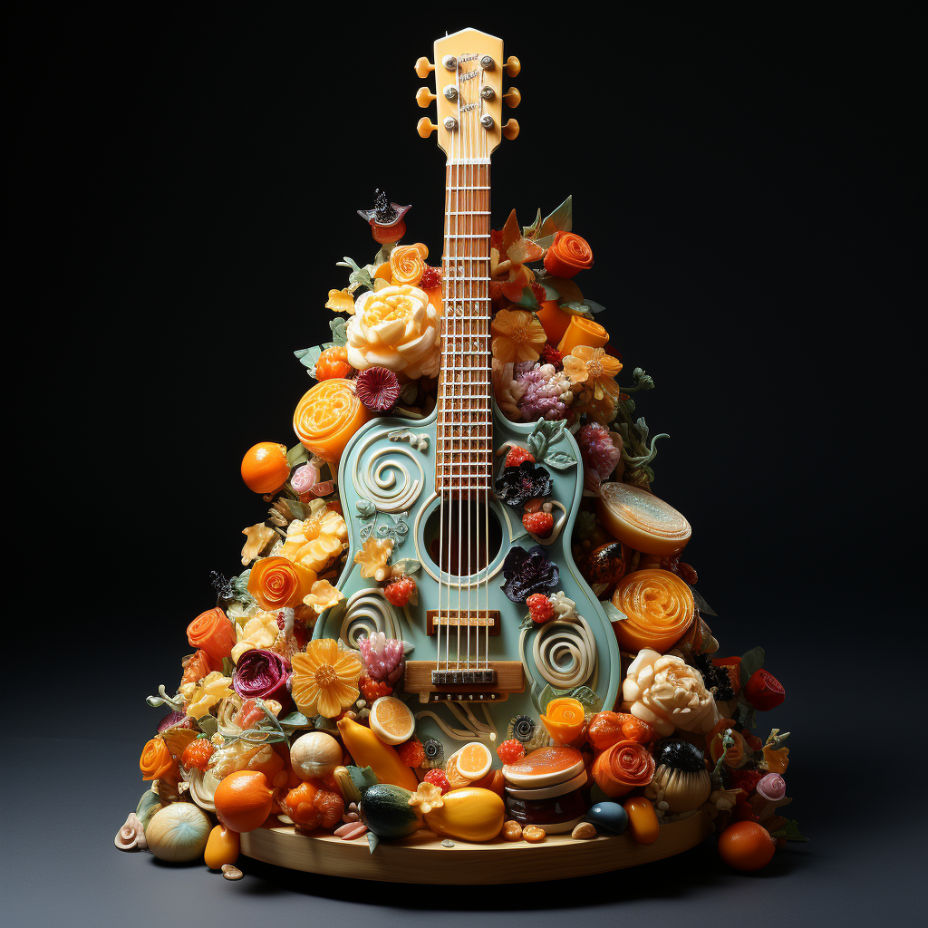 Unique guitar made of breakfast foods