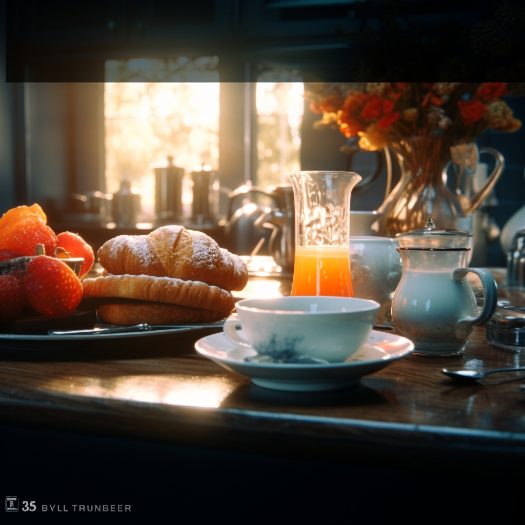 A cinematic view of breakfast preparation