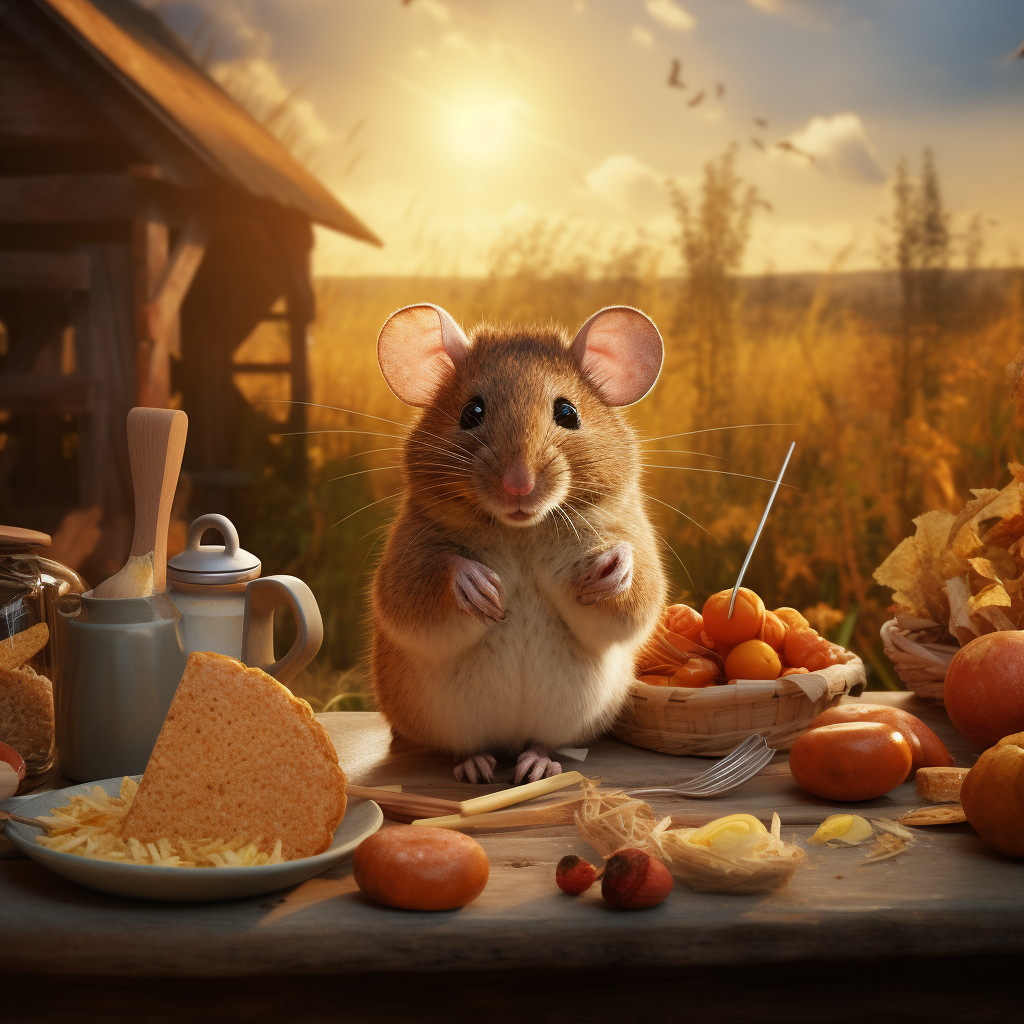 Field mouse preparing breakfast scene