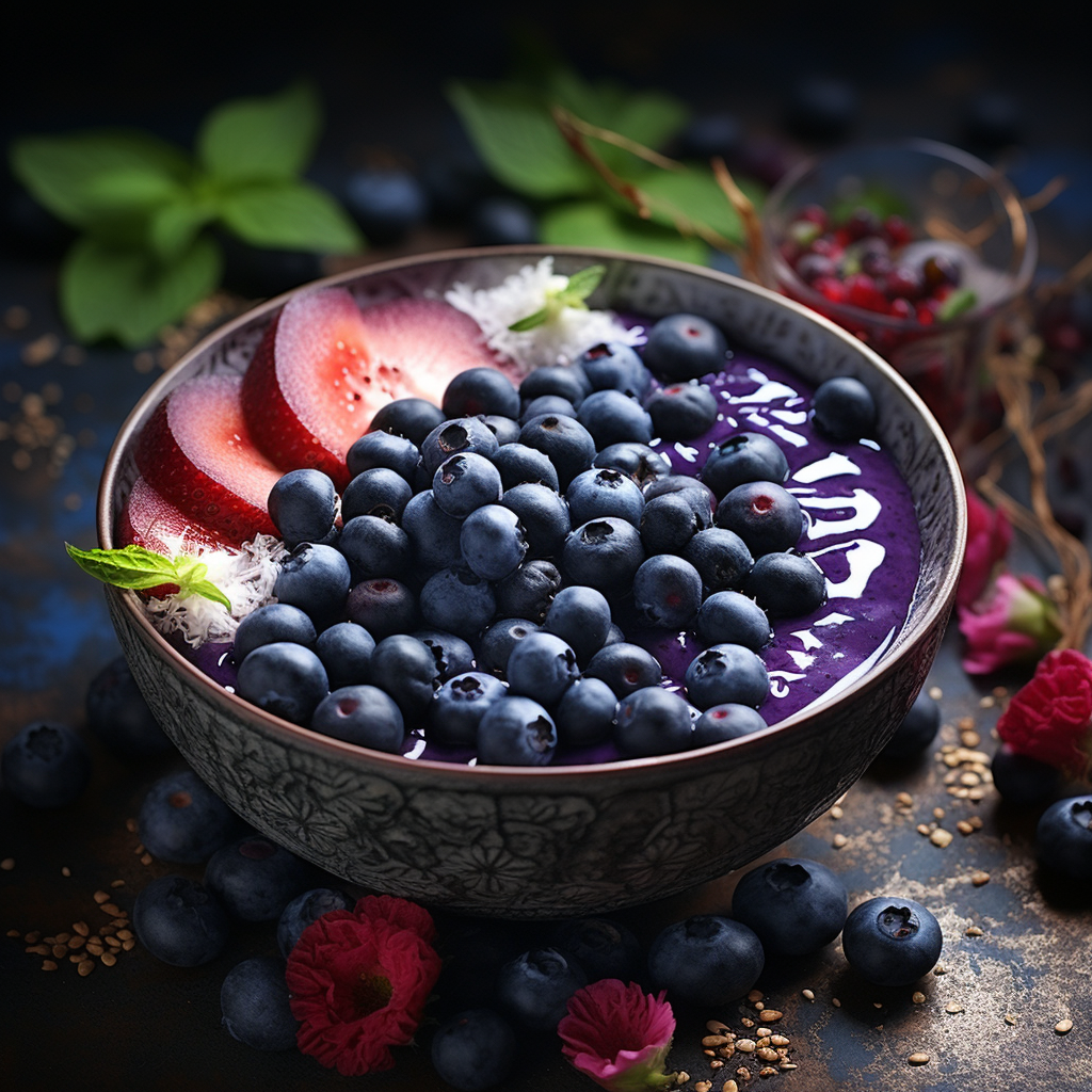 Acai bowl with indigo berries