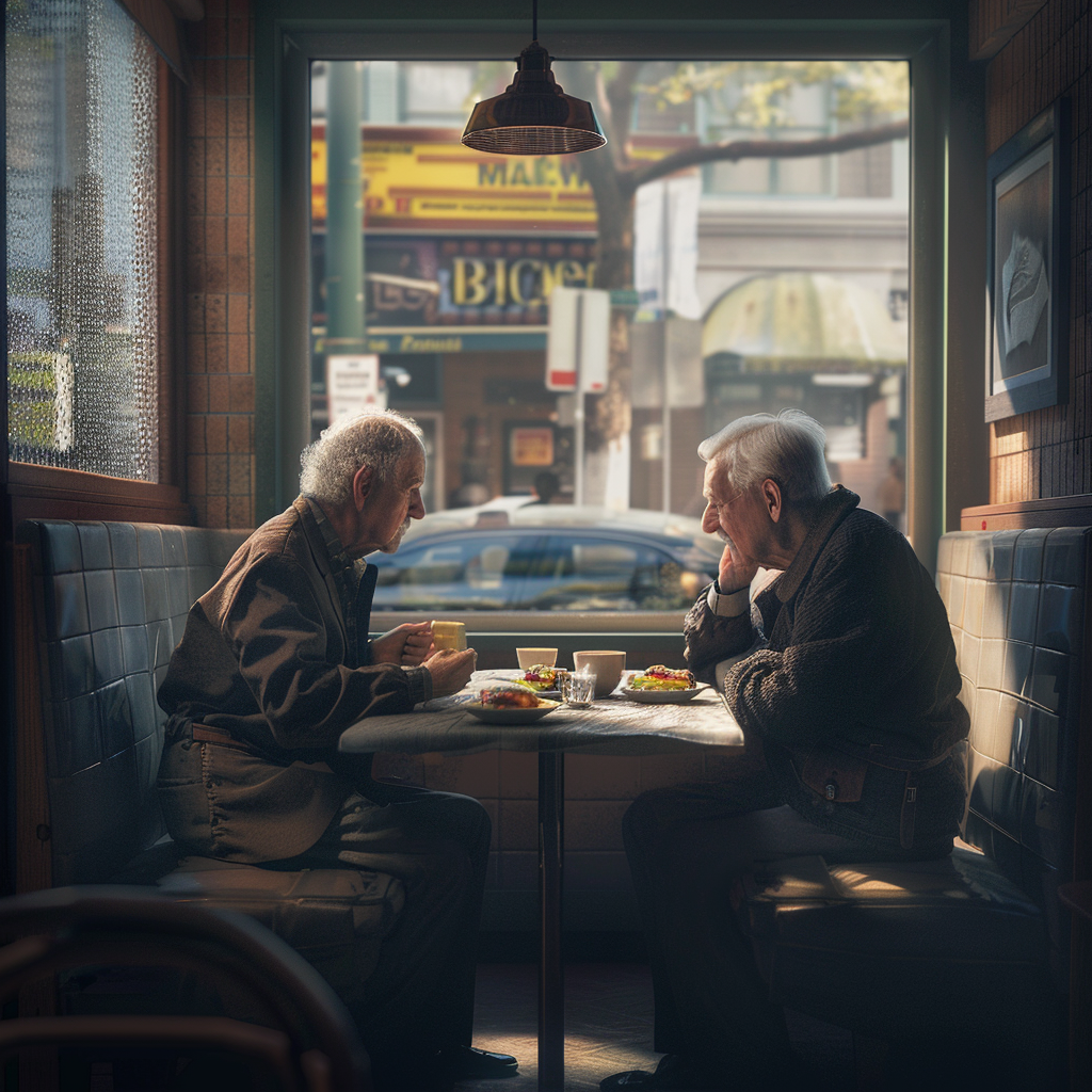 Men Eating Breakfast in Booth