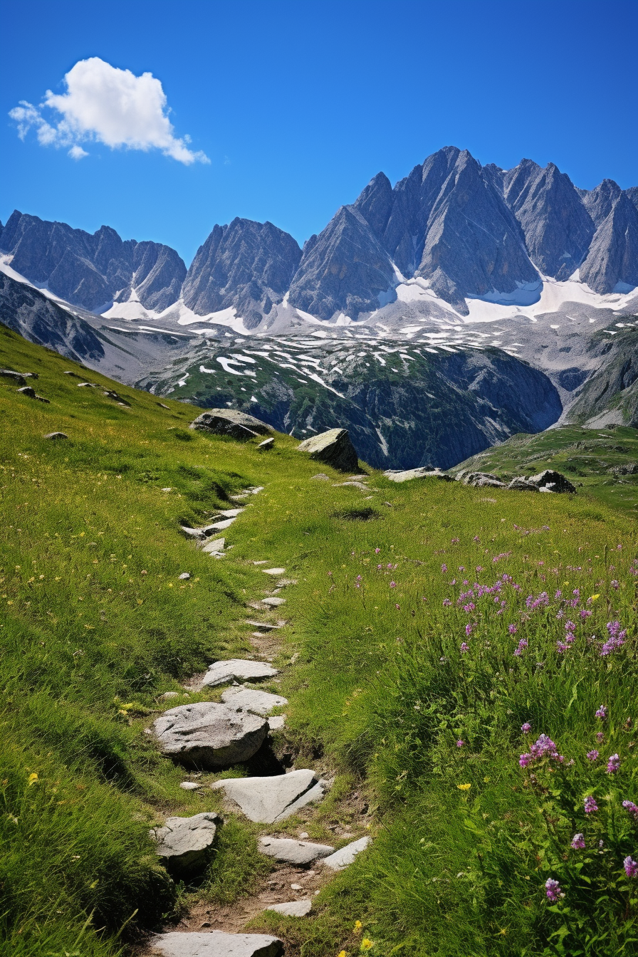 Scenic view of mountains in sunlight