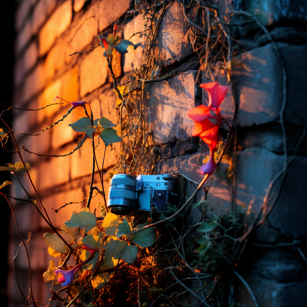 Sunset Brick Wall with Vine