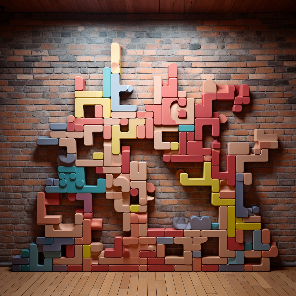 Brick wall with Tetris pieces